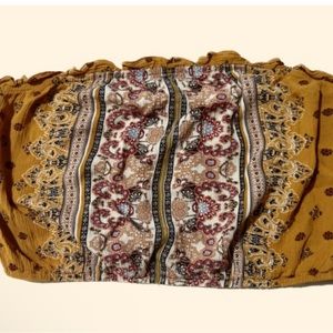 Yellow boho style print strapless crop top